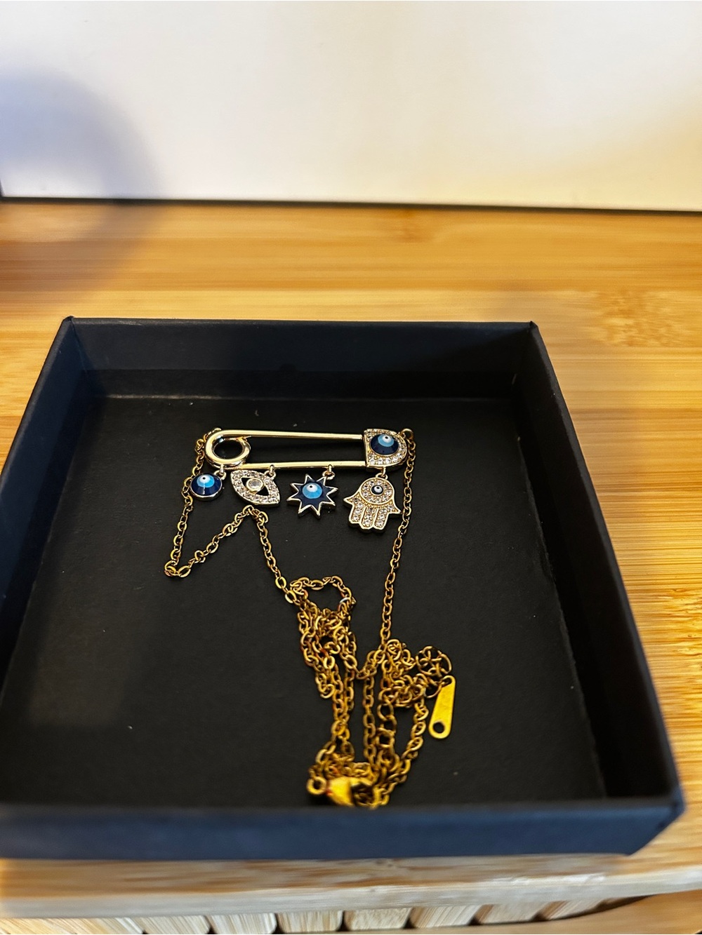 Gold-Tone Evil Eye & Hamsa Necklace Charm - Blue Accents